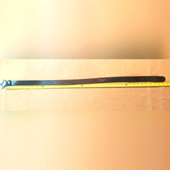 Harley Davidson Buckle And Belt Embossed Black Leather Size 44 USA - Picture 16 of 16